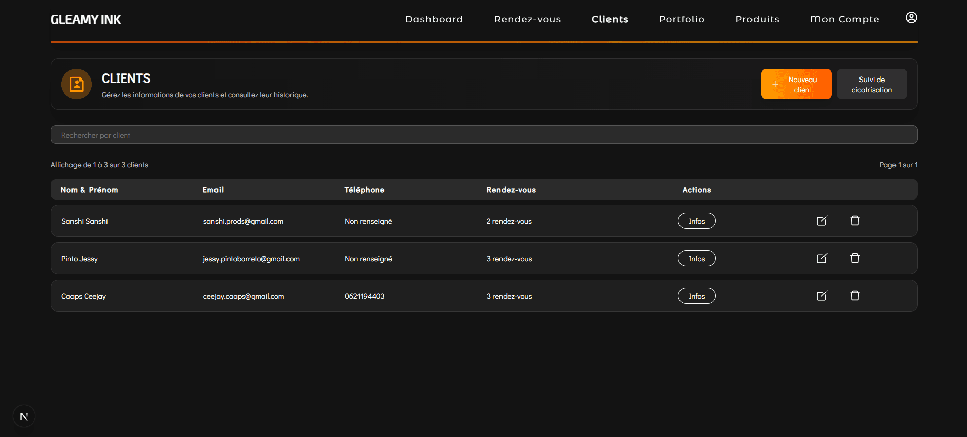 Interface de gestion client