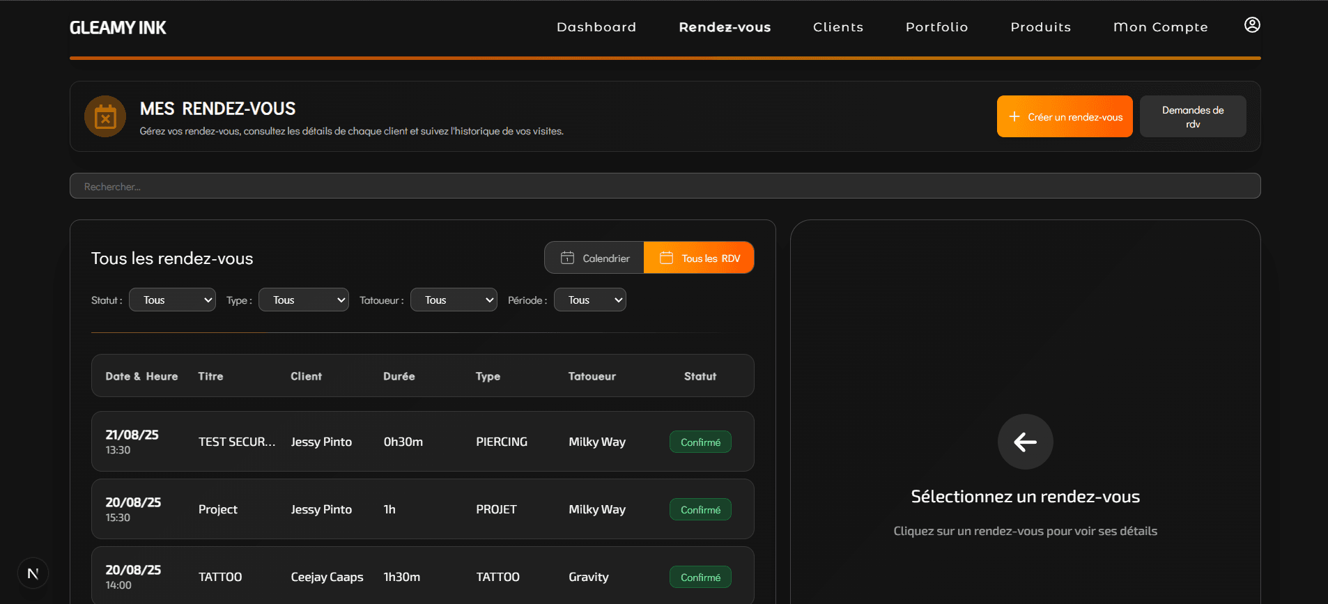 Interface de réservation moderne